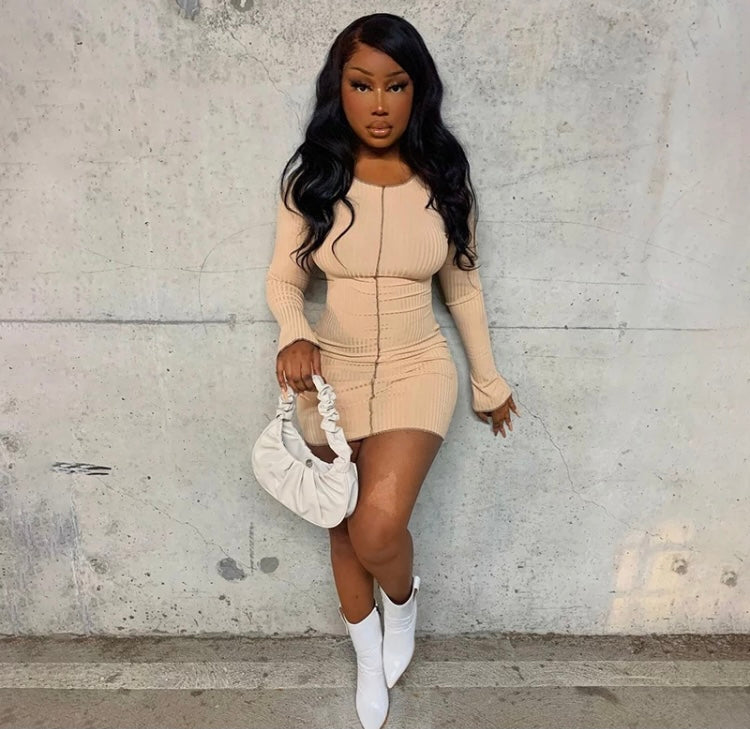 Long Sleeve Nude Women’s Mini Dress